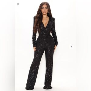 Fashion Nova Black Sequin Jumpsuit